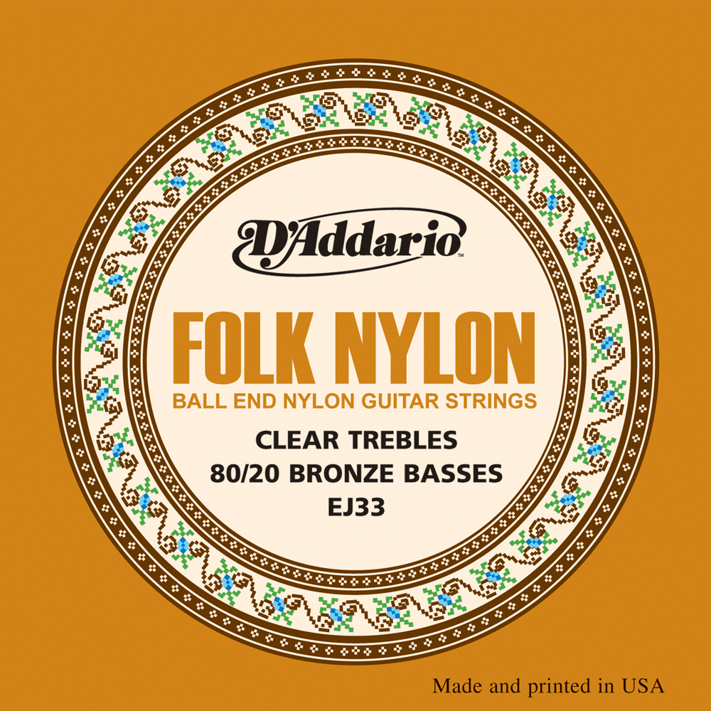 D'Addario EJ33 Folk Nylon Guitar Strings, Ball End, 80/20 Bronze/Clear